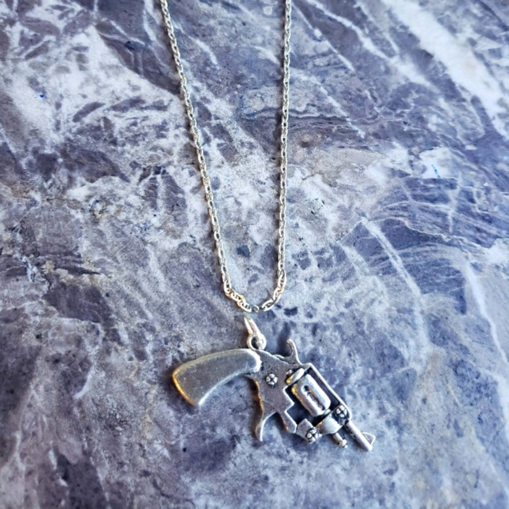 Revolver pistol gun necklace